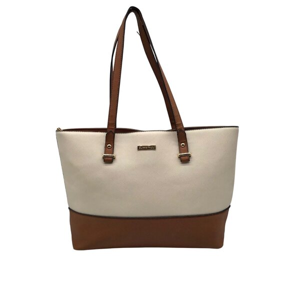 Elim & Paul White & Brown Colorblock Tote Bag - Picture 1 of 11